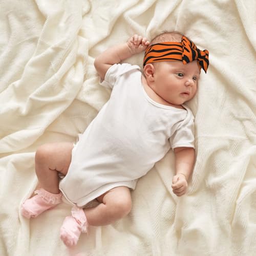 Tiger Stripes Orange Pattern Pattern Baby Bow Headband Super Stretchy Soft Bows Hair Accessories for Newborn Infants Toddlers Kids Girls4