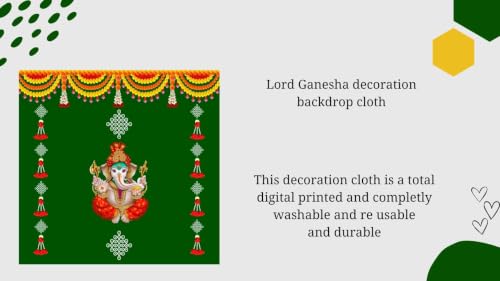 Image of vinayaka Backdrop Cloth | Ganesh Pooja Background Cloth 5x5 Feet | Background Screen for Pooja Decoration | varalakshmi puja Decoration Cloths