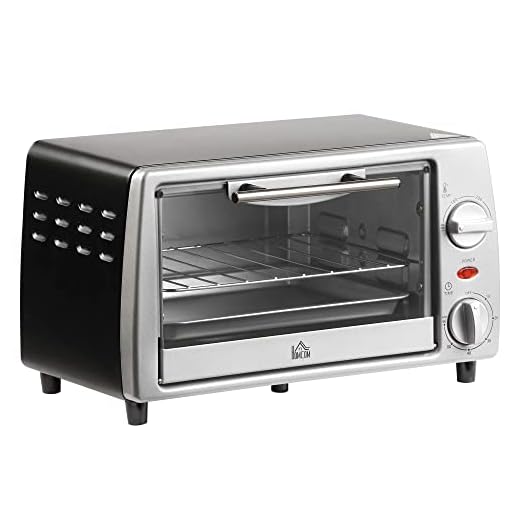 HOMCOM Horno Eléctrico Sobremesa 10 Litros 750W Horno Eléctrico Pequeño con Temperatura hasta 230 ℃ Temporizador 60 Minutos Bandeja y Rejilla 36,5x26x22 cm Plata