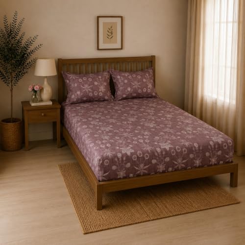 Image of Linen Home Cotton Percale Fitted Bedsheet Set King Size Light Brown