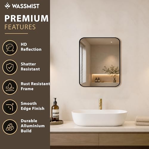 Image of WASSMIST Mirror for Bathroom Wall | Square Bathroom Mirror with Aluminium Frame | HD Reflection Wall Mirror for Living Room /Bedroom (18 X 24 inch)