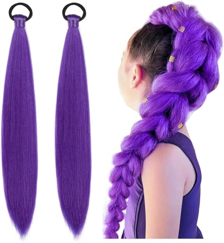26 Inch Purple Braiding Hair ExtensionsLong Purple Pre Stretched Synthetic Braiding Hairs for Kids and Women Hair Extensions for Braids for Stage Party Halloween Cosplay Costume (2 Pcs)