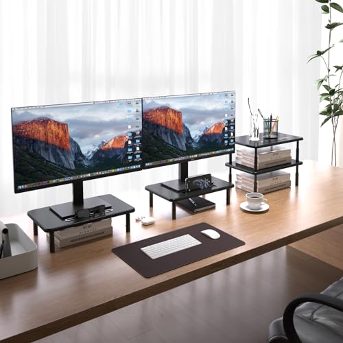 WALI Adjustable Laptop Stand Riser For Computer Desktop PC, 3 Height Settings, Underneath Storage, Black