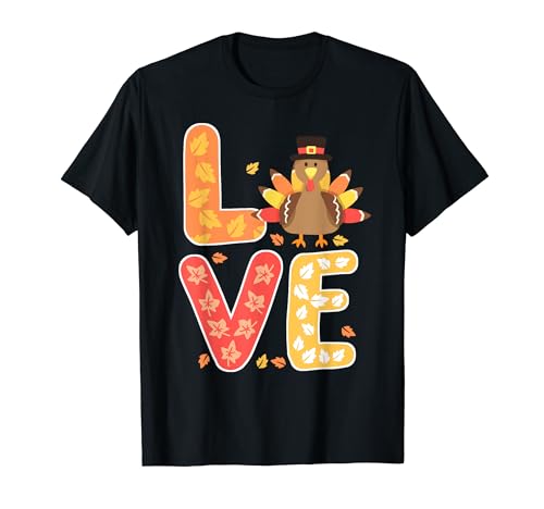 Love Happy Thanksgiving Otoño Hojas de otoño Lindo Pavo Gobble Camiseta