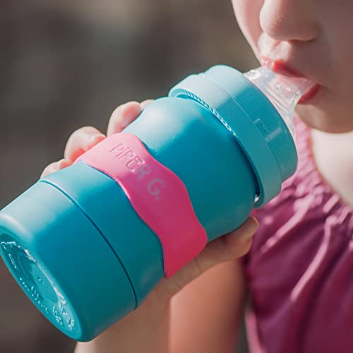 InchBug Orbit Labels - Baby Bottle Name Labels for Daycare, Sippy Cup Bands - Engraved Silicone, Reusable, Dishwasher Safe, White Contrasting Personalization, 4-Pack (Lullaby Blue)