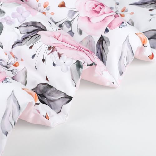 Image of Pea Pod Toddler Bedding Set for Girls, 4 Piece Soft & Breathable Floral Crib Bedding Set, Bed-in-A-Bag Toddler Microfiber Sheet Set, Includes Comforter, Flat Sheet, Fitted Sheet, Pillowcase, Pink