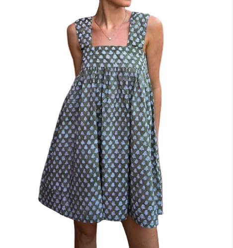 Image of Women Tie Shoulder Mini Dress Floral Ruffle Babydoll Dress Boho Square Neck Sundress Cute Summer Dresses