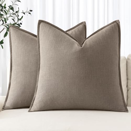 Image of MIULEE Decorative Linen Euro Sham Pillow Covers 24x24 Dune Boho Farmhouse Neutral Couch Throw Pillows for Bed Pack of 2 Accent Modern Pillowcase Sofa Livingroom Home Decor