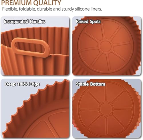 Image of PureBake Silicone Air Fryer Liner with 100pcs Air Fryer Paper Sheets, Oil Brush & Mittens, Disposable Parchment Paper, Reusable Liners for Airfryer & Microwave (Pack of 4 Combo)