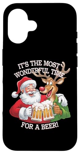 Custodia per iPhone 16 Christmas Beer Lover Most Wonderful Time Santa Renna Custodia per iPhone 16 Christmas Beer Lover Most Wonderful Time Santa Renna