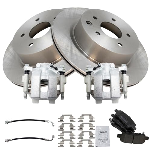 Image of TRQ Rear Brake Pad and Rotor Set Semi Metallic Calipers Compatible with 2011-2012 Infiniti G25 G37 2015 Q40 2010-2015 Nissan 370Z