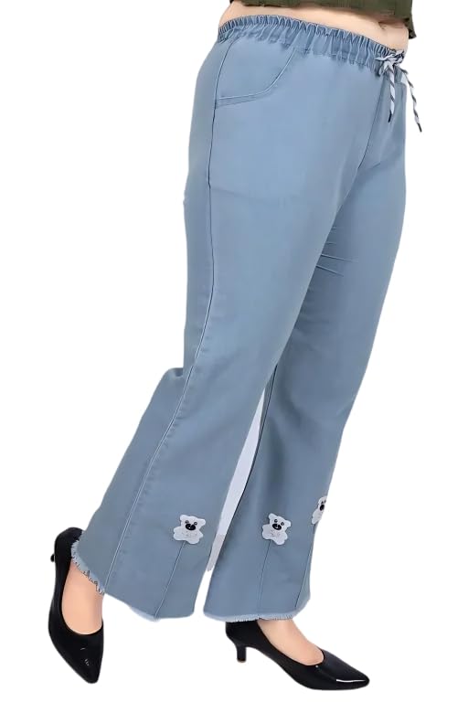 Women's Low Rise Drawstrings Stretchable Flare Cut Jeans Blue Grey-picture-45