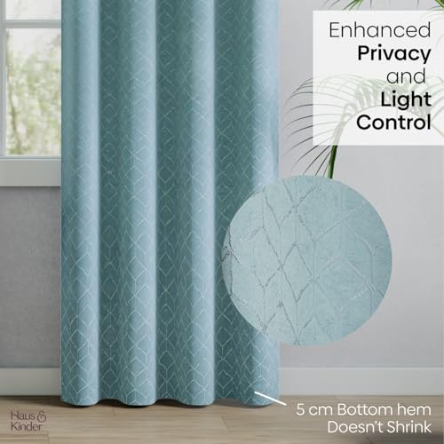 Image of haus & kinder Jacquard Door Curtain 7 Feet Long Pack of 1 Door Curtain, 7 Feet Curtain for Door (Mist Lattice, Aqua Classic Damask Design 130x213 CM)