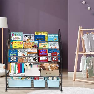 Metal Kids Bookshelf Freestanding,Book Organizer For Kids,Bookcase Rack 32In Bookshelf With 2 Tier Children's Toys Display Storage Organizer Shelves(5-Tier/32In,Black) #TOP3