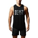 GYM REVOLUTION Men's Beast Workout Sleeveless Shirts Muscle Hooded Tank Gym Fitness Sleeveless Hoodies Black XL