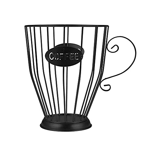 Hanyzcin Kapselaufbewahrungskorb, 1 Stück Kaffeepadhalter Küchentheke Organizer Becher Eisen Dekorationsständer Metalldrahtbecher für Kaffeekapseln, Zucker, Obst (Schwarz-L) Cover