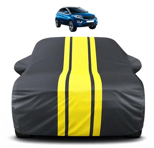Image of Auto Hub Car Cover Compatible with Tata Nexon with Mirror Pocket, Soft Cotton Lining, Nexon Car Cover Waterproof - Yellow-Black