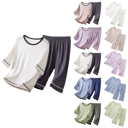 𝐏ajamas Set for Boys Girls Lightweight Short Sleeve 𝗦leepwear Elastic Waist Pants Set Comfort 𝐏ajamas Outfit