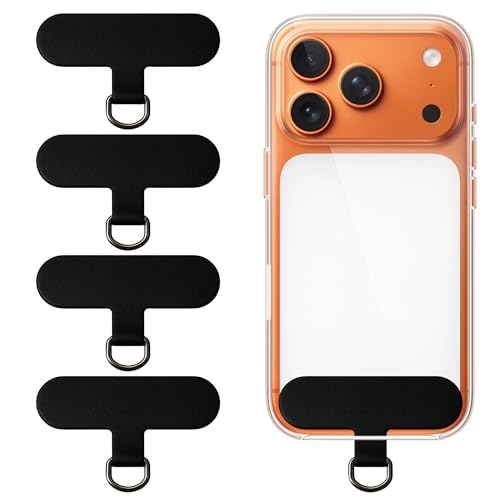 Bitone Lot de 4 Attaches Pour Lanière de Téléphone, Patch de Fixation Anti-Rayures en Nylon pour Coque – Support Robuste pour Sangles et Dragonnes（Noir
