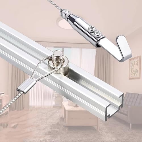 Elitix Picture Rail Picture Hangers for Mobile Home Wall, Adjustable Photo Hanging System Complete Kit Display, Artwork Suspension Bracket Customized Track, Museum Rail(6.5'/2m Cable)