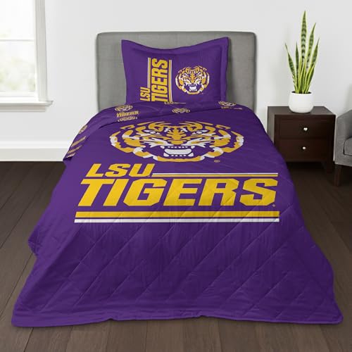 Northwest NCAA LSU Tigers Summarize Quilted Throw Blanket with Sham Soft Cozy Bedding All Seasons 60 x 80 inches