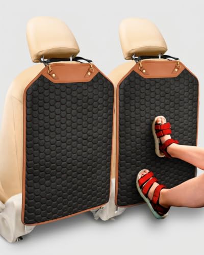 Image of Owleys Kick Mat Back Seat Protector - Car Back Seat Cover for Kids Feet - Waterproof & Sturdy Protector for Upholstery from Dirt, Mud, Scratches and Stain (Hexy 2 pcs)