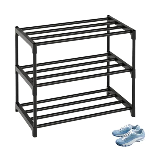 Étagère à chaussures à 3 niveaux, petit organisateur de chaussures étroit, étagère de rangement en métal, économie d'espace, assemblage facile et design solide, étagère à chaussures empilable pour