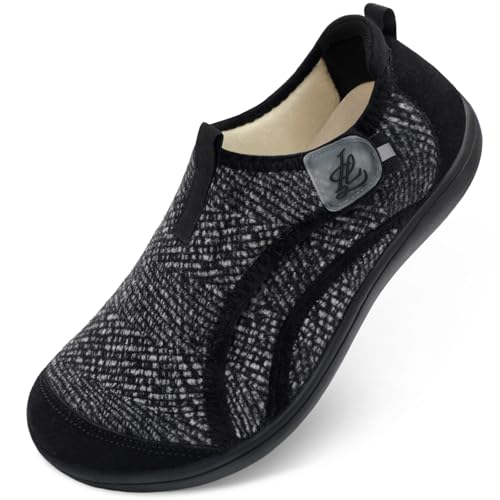 LeIsfIt Mens Slippers Wide House Shoes Adjustable Diabetic Slippers Warm Soft House Slipper for Swollen Edema Feet Indoor Outdoor Warm Shoes BlackPattern Size 12