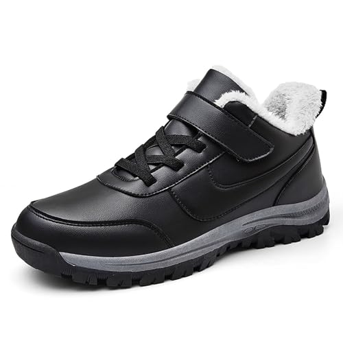 Womens Mens Winter Waterproof Snow Boots with Hook Loop Unisex Warm Fur Lined Casual Lace-up Comfort Arch Support Anti-slip Platform Ankle Boots Light Outdoor Sports Walking Booties