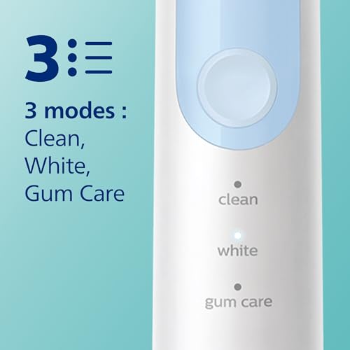 Philips Sonicare ProtectiveClean 5100, Brosse à dents électrique sonique avec 3 modes de brossage, capteur de pression, minuterie et étui de voyage, blanc, modèle HX6859/29