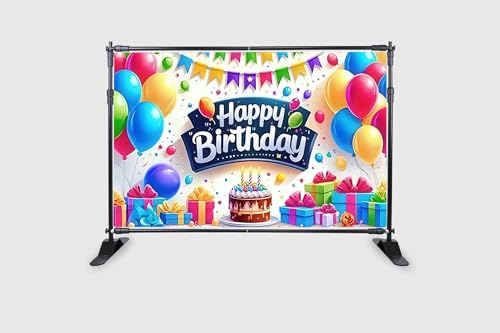 Image of Backdropon Balloon with Cake and Gift Themed Happy Birthday Design Backdrop for Birthday Decoration Traditional /Background Curtain Cloth for Party /Festival Size 5 Feet Height and 8 Feet Width(5 * 8)