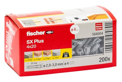 fischer 568004 Taco para Pared, Gris, 4x 20