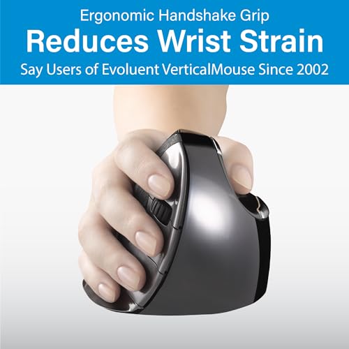Image of Evoluent - Inventor of The Vertical Mouse - VMDMW Ergonomic Vertical Mouse Right Hand Med USB Wireless, Sculpted for Comfort, Reduces Wrist Strain, 4 Speeds, 6 Customizable Buttons in Windows