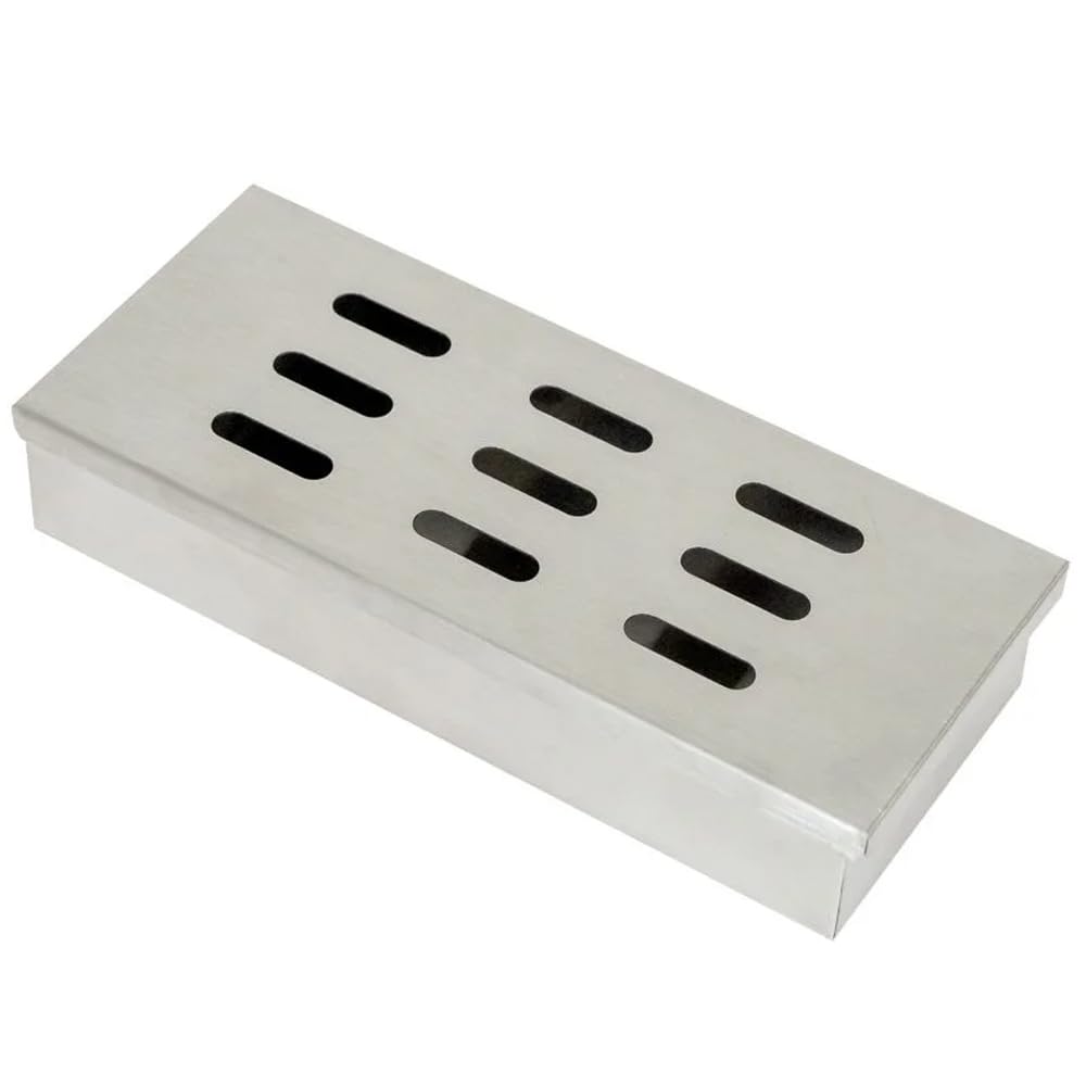 ITA Räucherbox aus Edelstahl - Rostfreie Smokerbox für Raucharoma im Gasgrill Kohlegrill Kugelgrill mit Räucherchips und Holzpellets - Universal Räucher Smoker Box