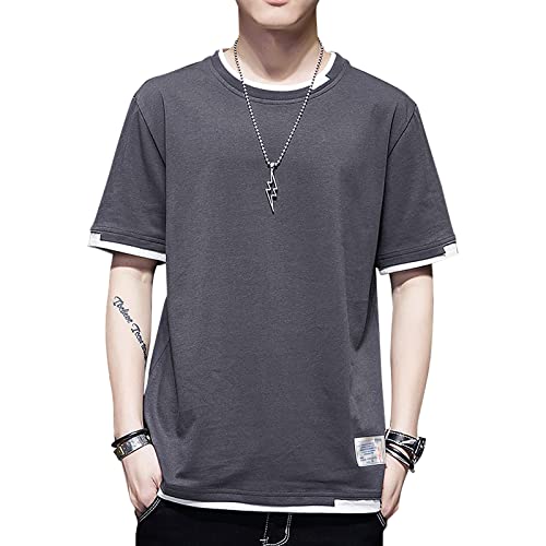 T-Shirts Homme Coton Col Rond Manches Courtes Streetwear Patchwork Harajuku