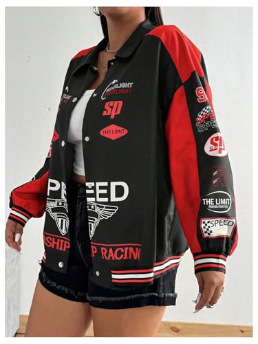 Floerns Women's Plus Size Long Sleeve Button Down Jacket Motorcycle Vintage Racer Jacket4