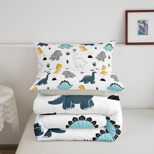 Image of Feelyou Dinosaur Bedding Set Soft for Boys Girls, Cartoon Dino Comforter Set Full Size Boho Exotic Style Duvet Quilt Microfiber 3D Wild Animal Pattern Bedroom Decor 3 Pcs with 2 Pillow Cases