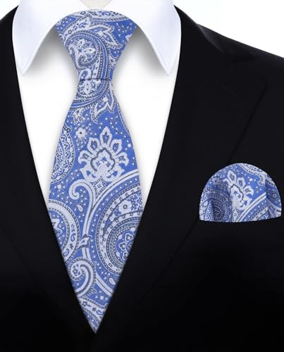 Image of HISDERN Extra Long Ties for Men Classic Floral Tie and Pocket Square Elegant Silk Necktie Handkerchief Set Wedding Party