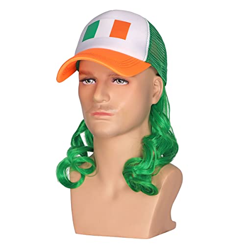 FantaLook Green White and Orange Mullet Hat Wig for St Patrick Day