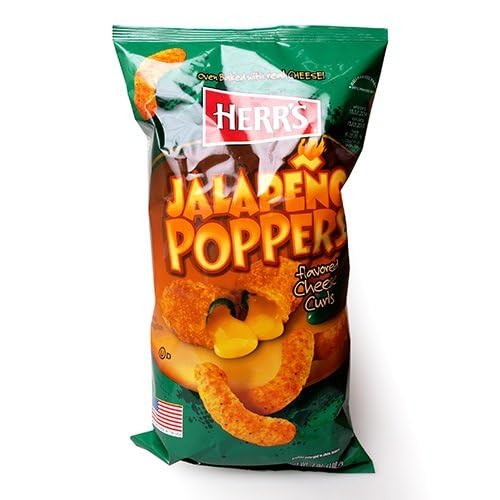 Herr's Jalapeño Poppers Flavored Cheese Curls - Made with Cheddar Cheese - 7 Ounce (Pack of 12) Great for Bold Flavor Fans