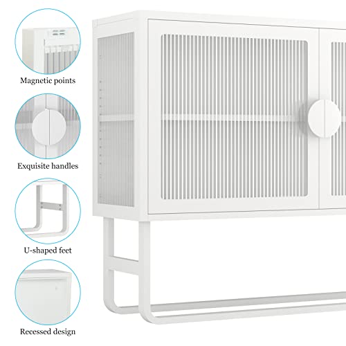 Double Glass Door Storage Cabinet, 2 Floors Adjustable Shelves And U-Shaped Leg Cold-Rolled Steel Sideboard Furniture, Bookshelf, Kitchen Cupboard Or Display Cabinet, For Living Room Kitchen(White) #TOP6
