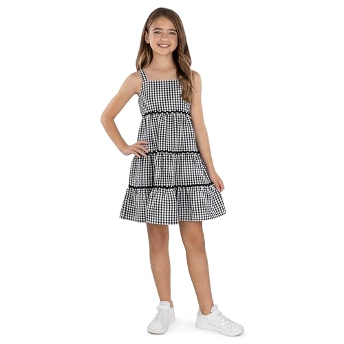 Speechless Girls' Gingham Tiered Sleeveless Dress with Smocked Back