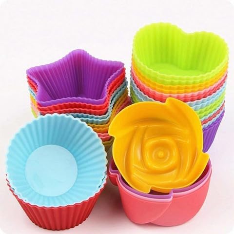 Royals Mix Design 8-Piece Silicone Muffin Cup Cupcake Cake Pudding Candle Jelly Idli Soap Ice Cream Set Moulds – Reusable Non-Stick Cupcake Muffin Liner (Random Colour)