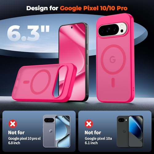 Image of SUPFINE Magnetic for Google Pixel 10 Pro Case /Pixel 10 Case with Screen Protector, (Built-in Magnets) ((Military Grade Drop Protection) Slim Translucent Shockproof Phone Case,Hot Pink