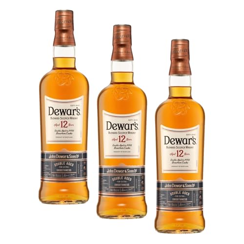 DEWAR'S 12 Años, 40% ABV, 70cl / 700ml, Whisky Escocés Blended, Doble Añejamiento en Barricas de Bourbon de Primer Llenado para un Extra de Suavidad (Paquete de 3)