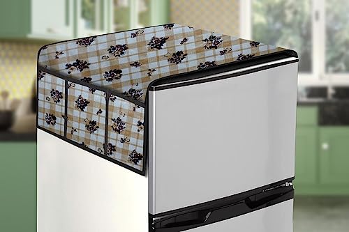 Image of Stylista Refridgerator top Cover Suitable for Samsung RR21C2F25HS /HL, 189 Liter Fridge, Dimension (WXD) 71x109 CM, Geometric Pattern Beige