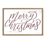 pechpell Merry Christmas Wall Decor Art Framed, 23.6×15.7 Inch Large Wooden Merry Christmas Sign, Xmas Holiday Indoor Living Room Bedroom Office Mantel Rustic Farmhouse Decorations for Home Kitchen