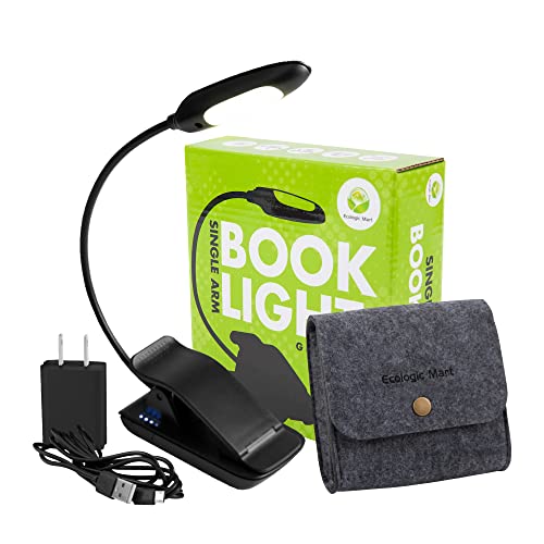 Ecologic Mart - Single Arm Rechargeable Book Light for Reading in Bed, Clip on Light for Reading Books with 9 Adjustable Reading Light Settings, 1200 mAh Portable Light Battery with Felt Case Ecologic Mart - Single Arm Rechargeable Book Light for Reading in Bed, Clip on Light for Reading Books with 9 Adjustable Reading Light Settings, 1200 mAh Portable Light Battery with Felt Case