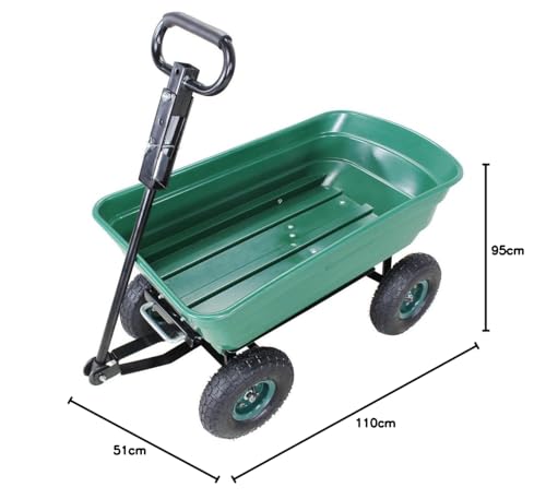 Miweba Bollerwagen Dumper | 𝟑𝟎𝟎 kg Traglast - Luftreifen - Volumen 75 L - Kippfunktion - Sackkarre - Schubkarre - Transportwagen - Kinderwagen - Handwagen - Gartenwagen - Wagen - Kippwagen (Grün)