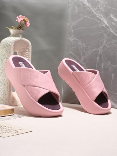 Image of DOCTOR HEALTH SUPER SOFT Women's Orthopedic Cross Strap Slides | Ultra Soft Cushioned Lightweight Slip-On Slippers | Anti-Skid Comfortable Platform Sandals for Everyday Wear